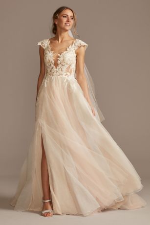 Cap Sleeve Lace Appliqued Wedding Dress ...